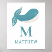 Walvisdier. Kwekerij Baby Boy nautisch monogram Poster (Voorkant)
