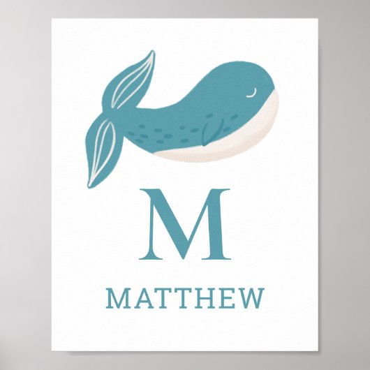 Walvisdier. Kwekerij Baby Boy nautisch monogram Poster (Voorkant)
