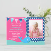 Walvisfoto verjaardagsfeestje uitnodigingen meisje (Staand voorkant)