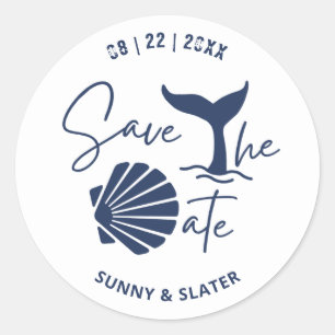 Walvisgolf Zee Schelp Strand Typografie Bewaar de Ronde Sticker