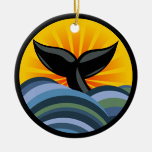 Walvisgolven en zonneburstversiering keramisch ornament