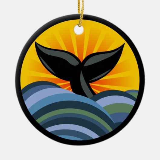 Walvisgolven en zonneburstversiering keramisch ornament (Voorkant)