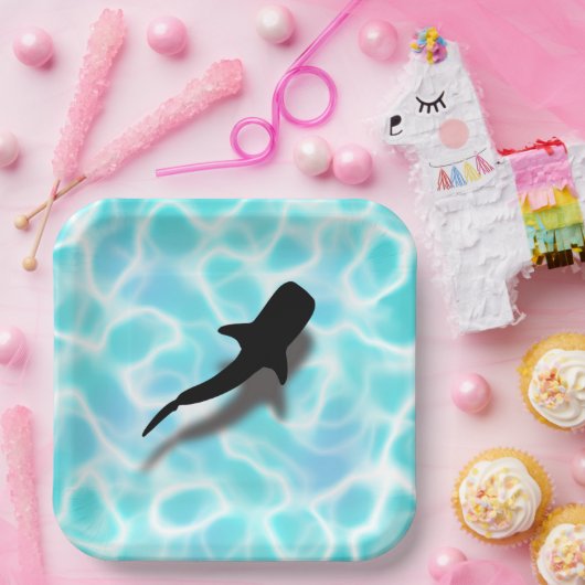 Walvishaai met schaduwtropisch strand papieren bordje (Feest)