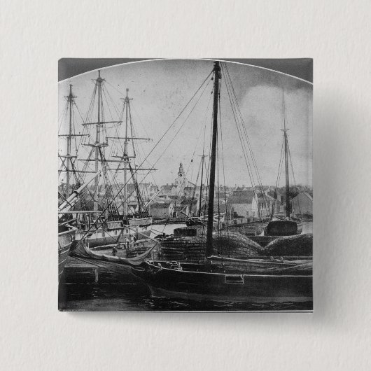 Walvishaven, New Bedford Vierkante Button 5,1 Cm (Voorkant)