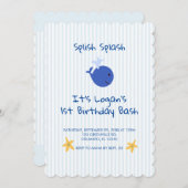 Walviskreeften Nautical First Birthday Invitation Kaart (Voorkant / Achterkant)