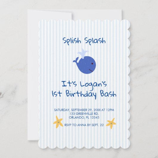 Walviskreeften Nautical First Birthday Invitation Kaart (Voorkant)