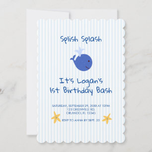 Walviskreeften Nautical First Birthday Invitation Kaart