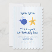 Walviskreeften Nautical First Birthday Invitation Kaart (Voorkant)