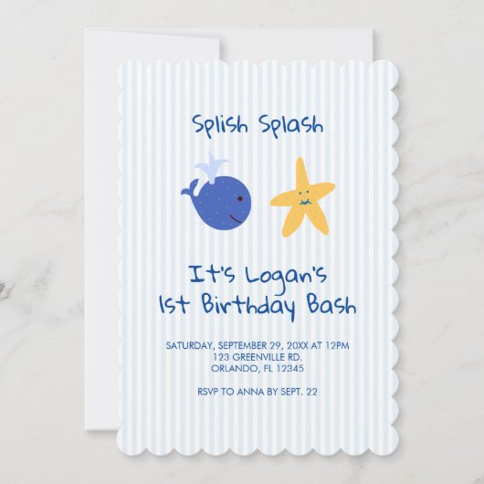 Walviskreeften Nautical First Birthday Invitation Kaart (Voorkant)