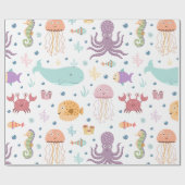 Walvispatroon onder de zee cadeaupapier (Vlak)