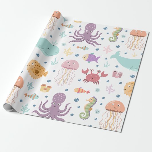 Walvispatroon onder de zee cadeaupapier (Uitgerold)