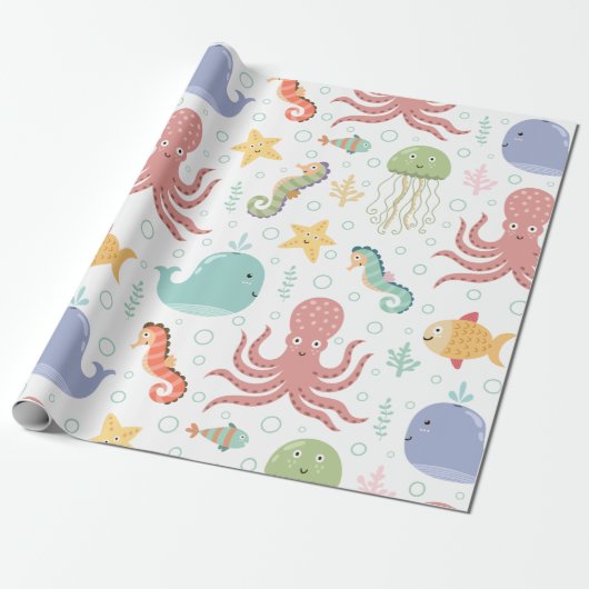 Walvispatroon onder de zee cadeaupapier (Uitgerold)