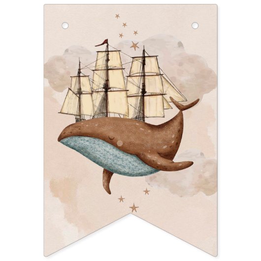 Walvisschip Pastel Geslachtsneutraal Verjaardag Vlaggetjes (Eerste vlag)