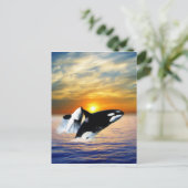 Walvissen bij zonsondergang briefkaart (Staand voorkant)