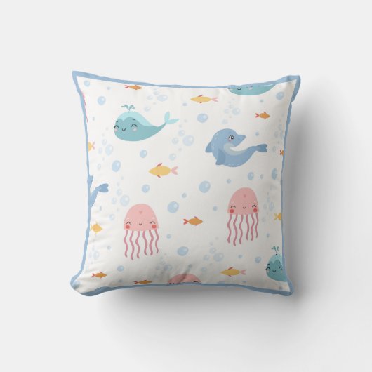 Walvissen Dolphins Jellyfish Pink Ocean Zee Fish B Kussen (Voorkant)