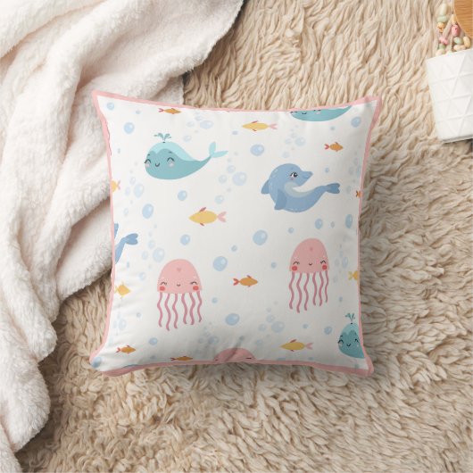 Walvissen Dolphins Jellyfish Pink Ocean Zee Fish Kussen (Deken)