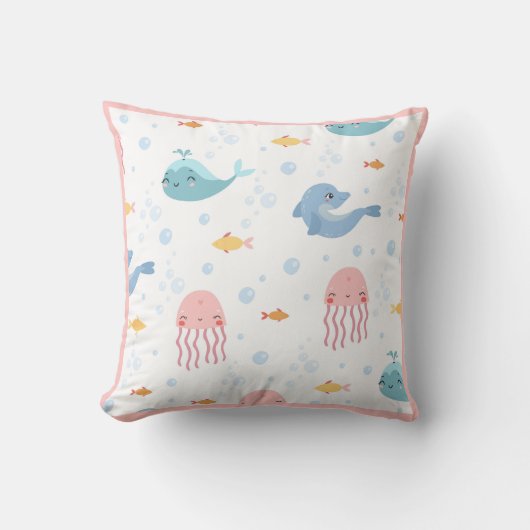 Walvissen Dolphins Jellyfish Pink Ocean Zee Fish Kussen (Voorkant)