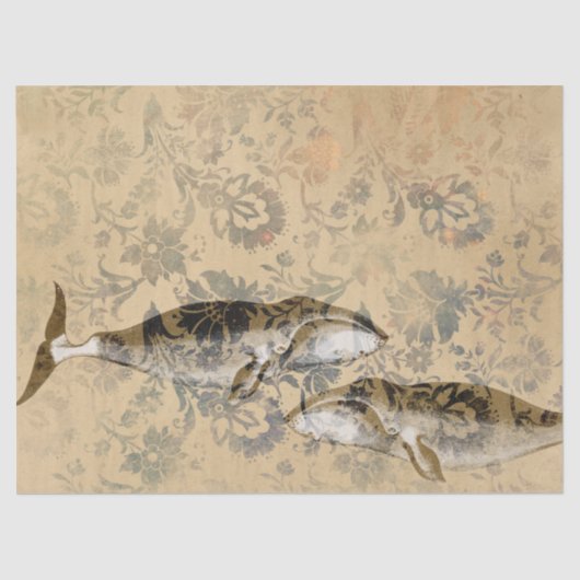 walvissen en Abstracte ontkoppeling van Floral Tissuepapier (Voorkant)