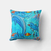 walvissen en dolfijnen blauwe kussen (Achterkant)