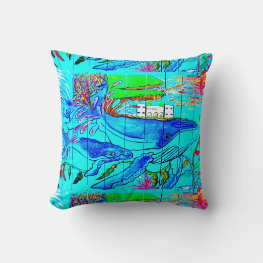 walvissen en dolfijnen blauwe kussen (Voorkant)
