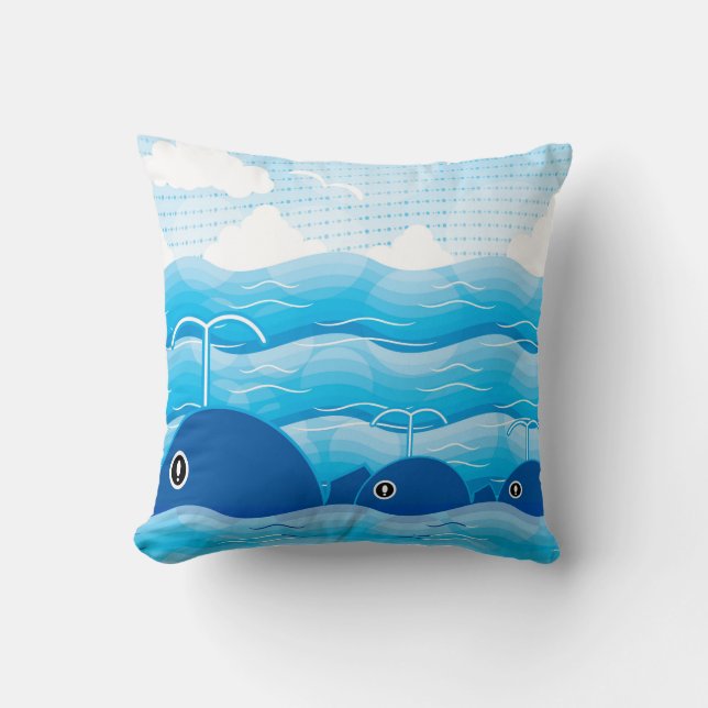 Walvissen en golven Oceaanblauw Kussen (Voorkant)