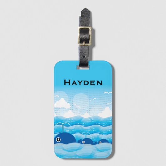 walvissen en golven Ocean Blue op maat Bagagelabel (Voorkant (verticaal))