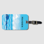 walvissen en golven Ocean Blue op maat Bagagelabel (Voorkant (horizontaal))