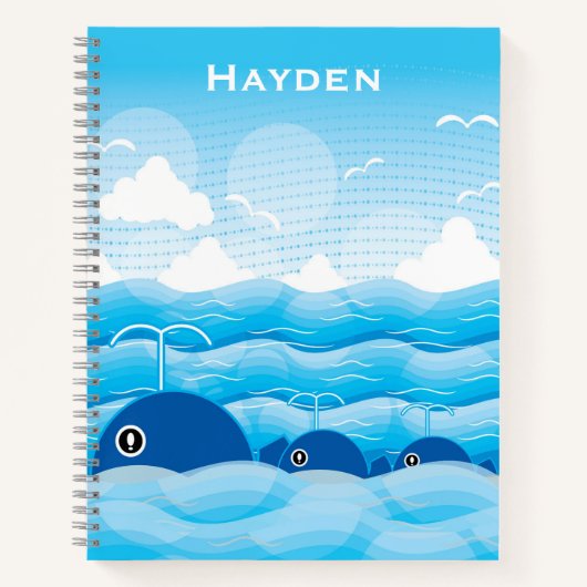 walvissen en golven Ocean Blue op maat Notitieboek (Voorkant)