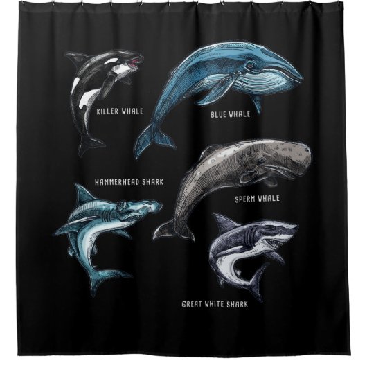 Walvissen en haaien Marine Life Grafisch ontwerp V Douchegordijn (Voorkant)