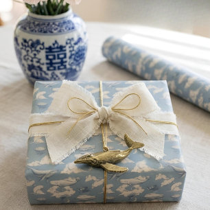 Walvissen in de Wolken I   Vintage Blauwe Toile Cadeaupapier