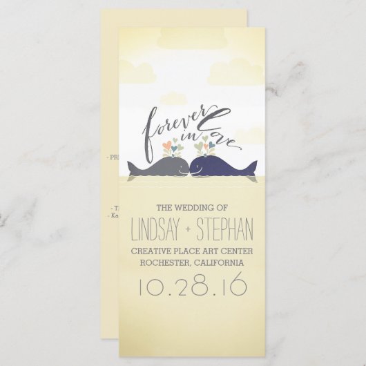 Walvissen koppelen romantische nautische huwelijks programmakaart (Voorkant / Achterkant)