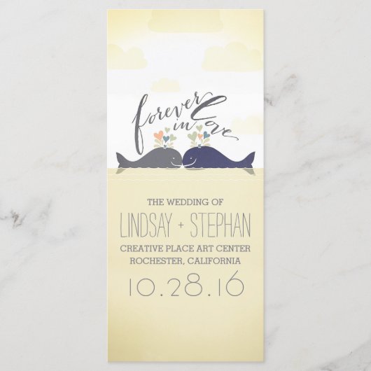 Walvissen koppelen romantische nautische huwelijks programmakaart (Voorkant)