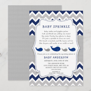 Walvissen Navy Grey baby bestrooi uitnodiging