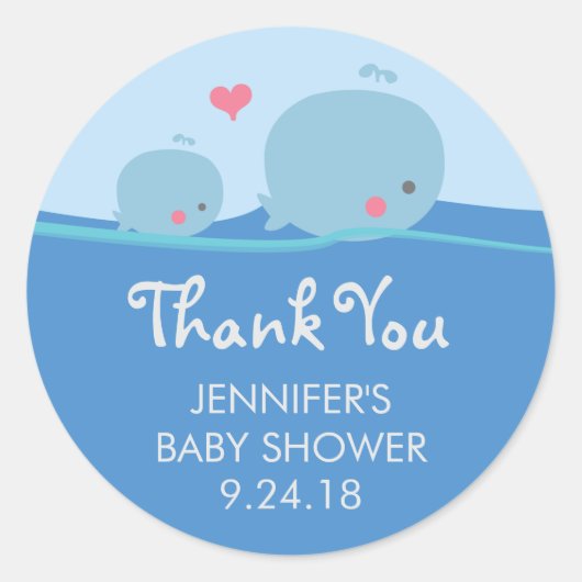 Walvissen onder het Zee Baby shower Dank u Sticker (Voorkant)
