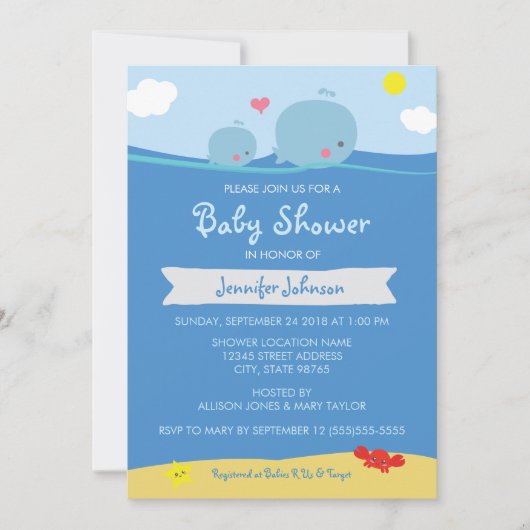 Walvissen onder het Zee Baby shower / Sprinkle Inv Kaart (Voorkant)