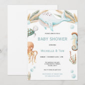 Walvissen onder het Zee Waterverf Baby shower Kaart (Voorkant / Achterkant)