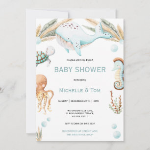 Walvissen onder het Zee Waterverf Baby shower Kaart