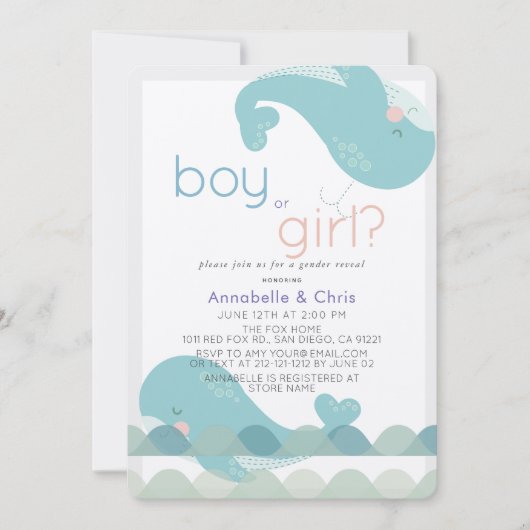 Walvissen op Waves Gender Reopenbaart uitnodiging (Voorkant)