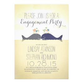 Walvissen paar schattige nautische strand verlovin 12,7x17,8 uitnodiging kaart