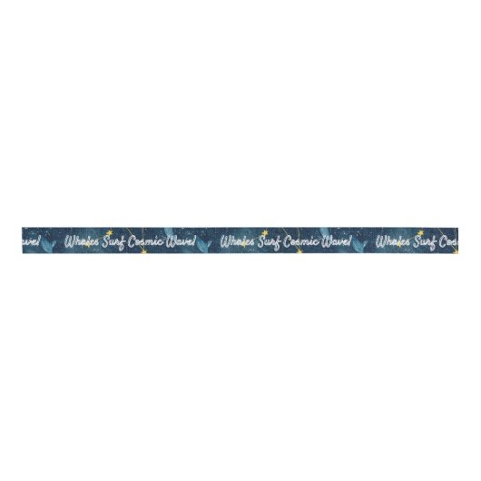 Walvissen Surf Kosmische golven Blauw Constellatie Grosgrain Lint (Voorkant)