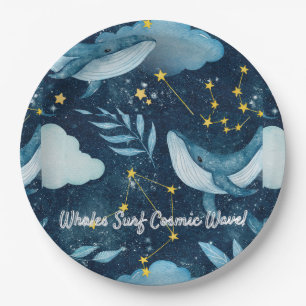 Walvissen Surf Kosmische golven Blauw Constellatie Papieren Bordje