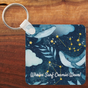 Walvissen Surf Kosmische golven Blauw Constellatie Sleutelhanger