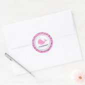 Walvissen Tale Roze & Wavy Navy Uitnodiging Ronde Sticker (Envelop)