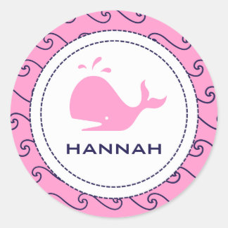 Walvissen Tale Roze & Wavy Navy Uitnodiging Ronde Sticker