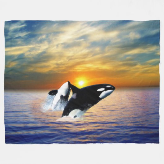 Walvissen tegen zonsondergang fleece deken (Voorkant (Horizontaal))