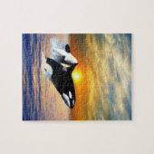 Walvissen tegen zonsondergang legpuzzel (Horizontaal)