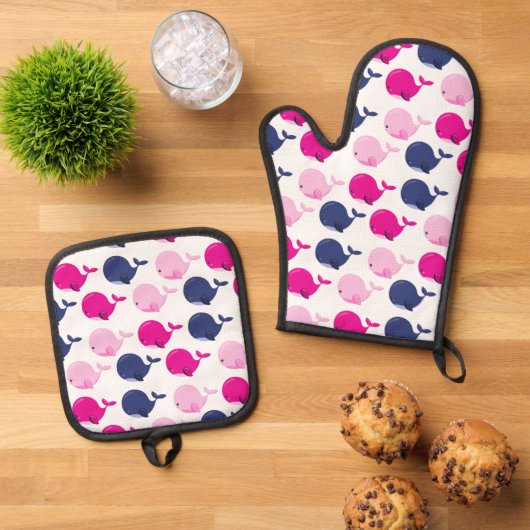 Walvissen, walvispatronen, Zeeen Ovenwant & Pannenlap Set (Top down)