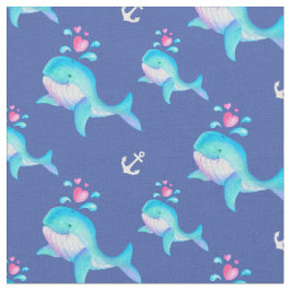 Walvissen waterverf en ankers kunstpatroon stof