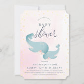 Walvissen Waterverf Roze Meisje Baby shower Kaart (Voorkant)