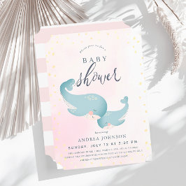 Walvissen Waterverf Roze Meisje Baby shower Kaart